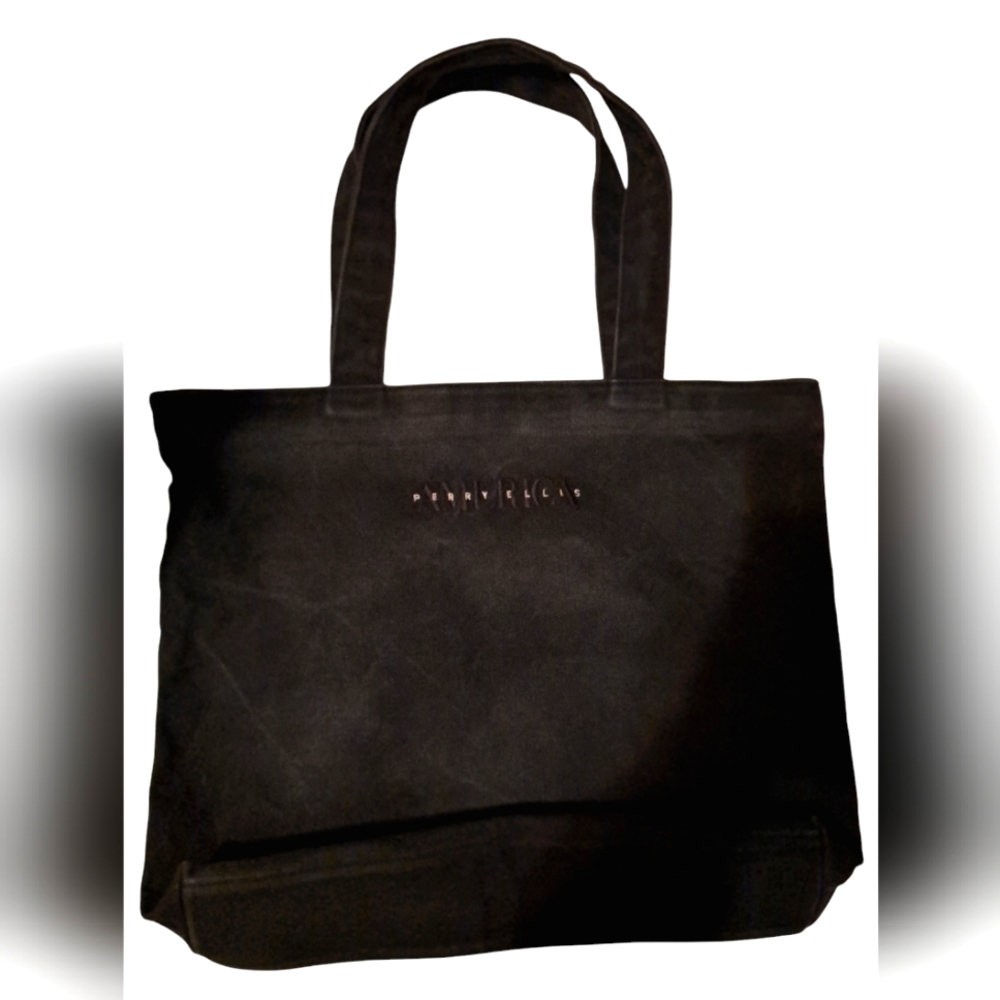 Perry Ellis America Black Denim shoulder bag. Double strap. Zip close.